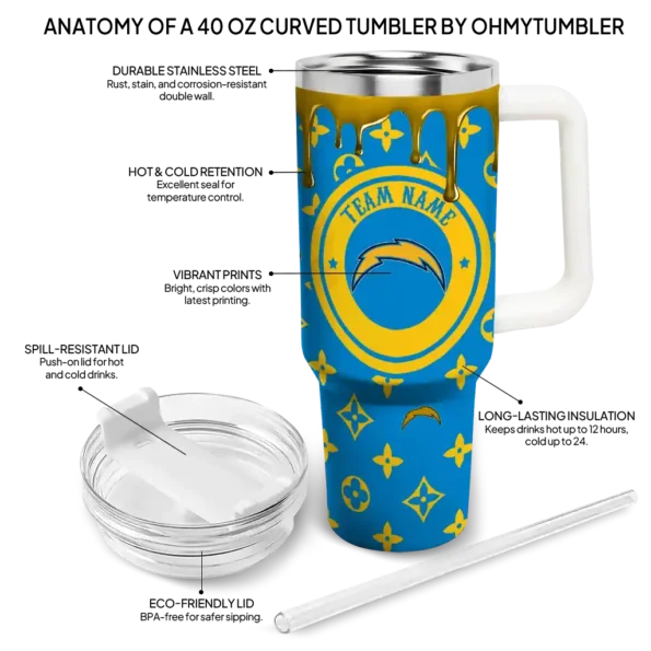 personalized los angeles chargers bullseye drips blue curved tumbler new arrival.webp