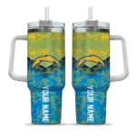 personalized los angeles chargers chevron stripe blue curved tumbler best selling.webp