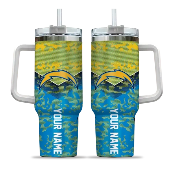 personalized los angeles chargers chevron stripe blue curved tumbler best selling.webp