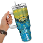 personalized los angeles chargers chevron stripe blue curved tumbler best selling.webp