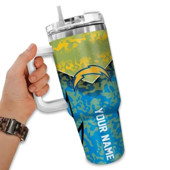 personalized los angeles chargers chevron stripe blue curved tumbler fashion forward.webp