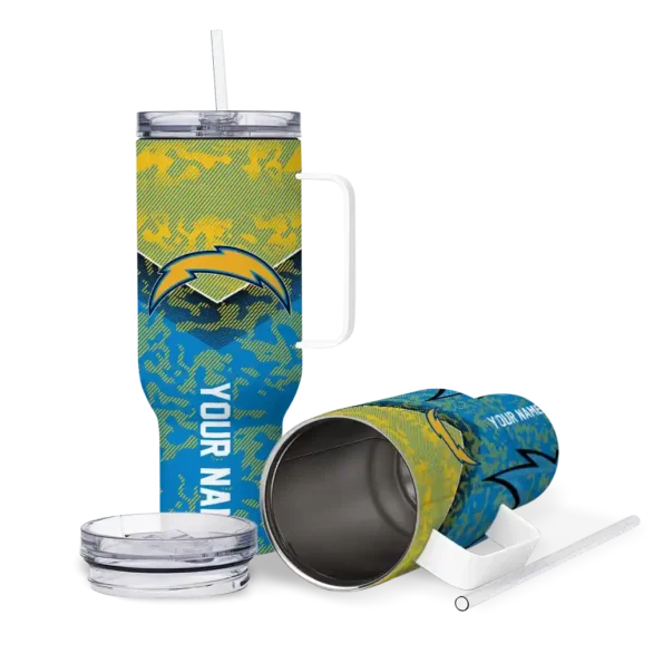 personalized los angeles chargers chevron stripe blue curved tumbler high quality.webp