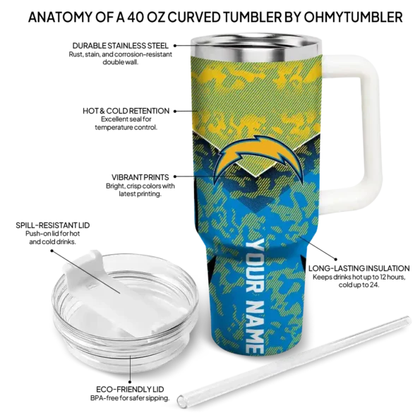 personalized los angeles chargers chevron stripe blue curved tumbler new arrival.webp