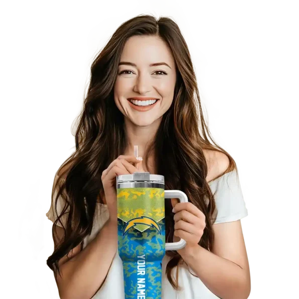 personalized los angeles chargers chevron stripe blue curved tumbler premium grade.webp