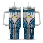 personalized los angeles chargers leopard zipper blue curved tumbler best selling.webp