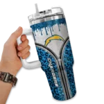 personalized los angeles chargers leopard zipper blue curved tumbler best selling.webp