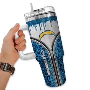 personalized los angeles chargers leopard zipper blue curved tumbler fashion forward.webp