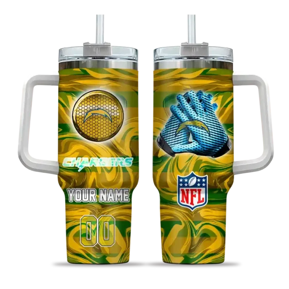 personalized los angeles chargers marbled stripes blue curved tumbler best selling.webp