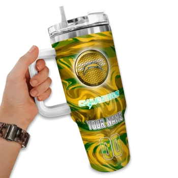personalized los angeles chargers marbled stripes blue curved tumbler fashion forward.webp