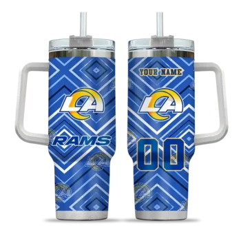 personalized los angeles rams bold diamonds blue curved tumbler best selling.webp