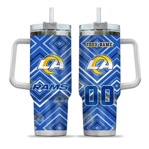 personalized los angeles rams bold diamonds blue curved tumbler best selling.webp