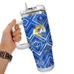 personalized los angeles rams bold diamonds blue curved tumbler best selling.webp