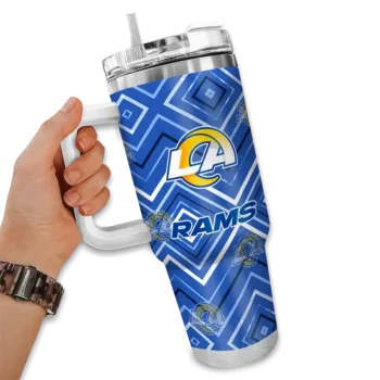 personalized los angeles rams bold diamonds blue curved tumbler fashion forward.webp