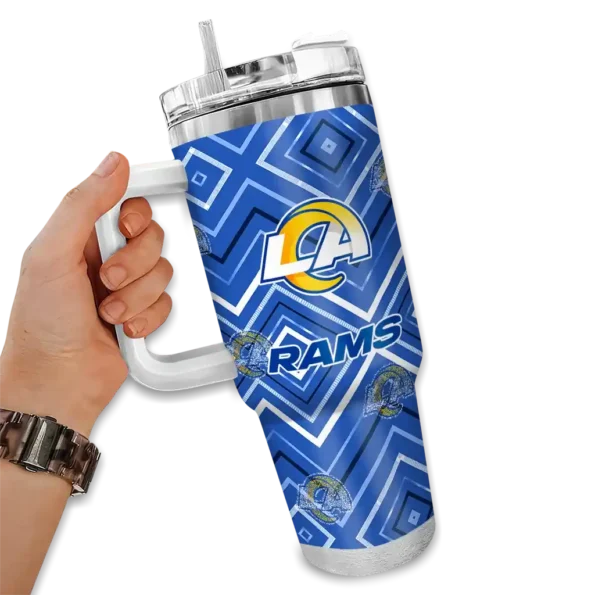 personalized los angeles rams bold diamonds blue curved tumbler fashion forward.webp