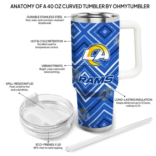 personalized los angeles rams bold diamonds blue curved tumbler new arrival.webp