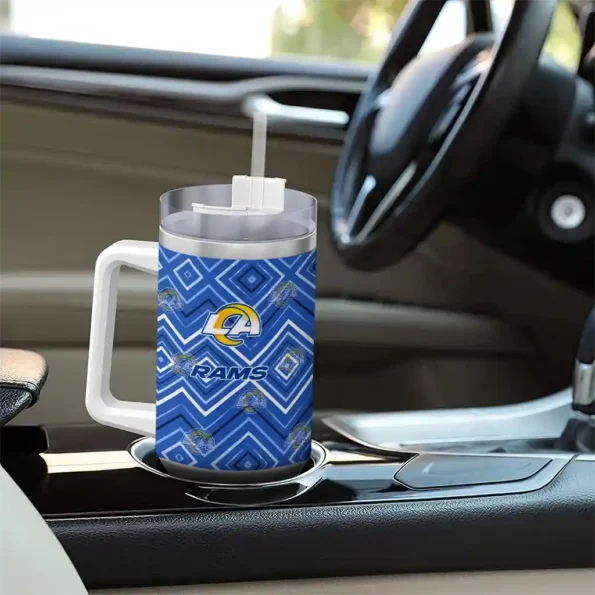 personalized los angeles rams bold diamonds blue curved tumbler trendy.webp