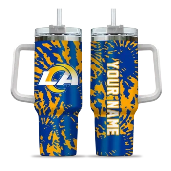personalized los angeles rams burst swirl blue curved tumbler best selling.webp