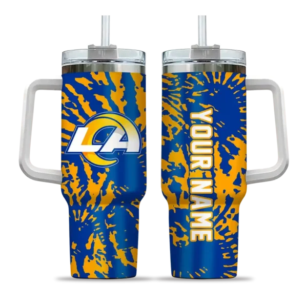 personalized los angeles rams burst swirl blue curved tumbler best selling.webp