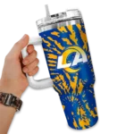 personalized los angeles rams burst swirl blue curved tumbler best selling.webp