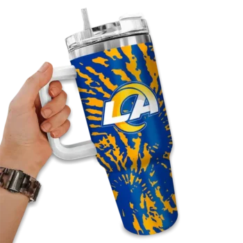 personalized los angeles rams burst swirl blue curved tumbler fashion forward.webp