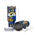personalized los angeles rams burst swirl blue curved tumbler best selling.webp