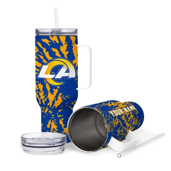 personalized los angeles rams burst swirl blue curved tumbler high quality.webp