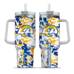 personalized los angeles rams camo mashup blue white curved tumbler best selling.webp