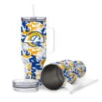 personalized los angeles rams camo mashup blue white curved tumbler best selling.webp