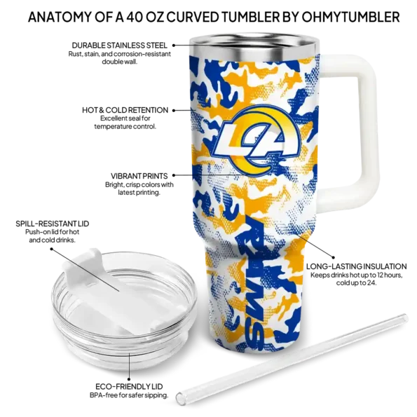 personalized los angeles rams camo mashup blue white curved tumbler new arrival.webp