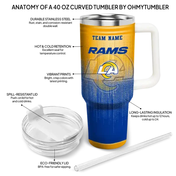 personalized los angeles rams gradient dots blue curved tumbler new arrival.webp