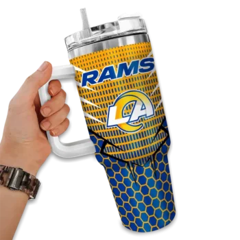 personalized los angeles rams hex texture blue curved tumbler fashion forward.webp
