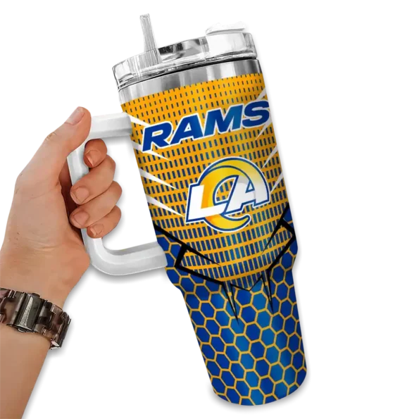 personalized los angeles rams hex texture blue curved tumbler fashion forward.webp