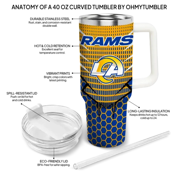 personalized los angeles rams hex texture blue curved tumbler new arrival.webp