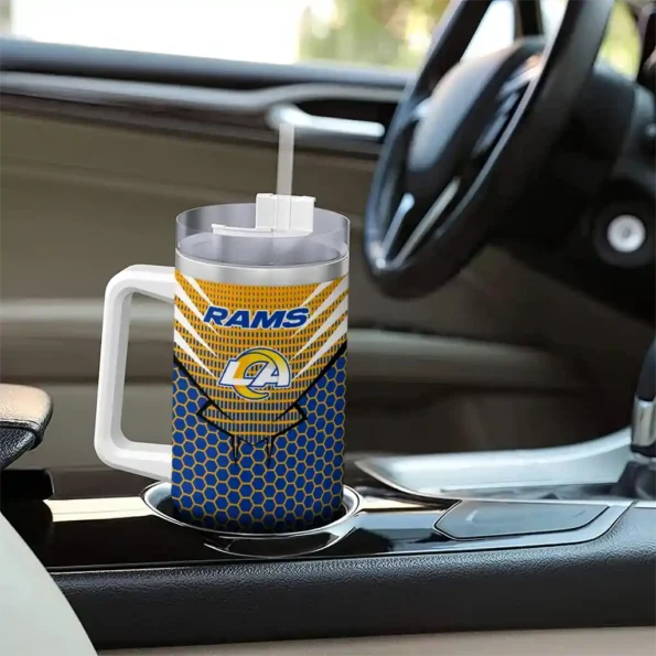 personalized los angeles rams hex texture blue curved tumbler trendy.webp