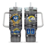 personalized los angeles rams superman shield blue gray curved tumbler best selling.webp
