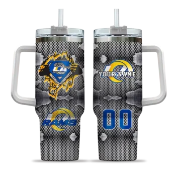 personalized los angeles rams superman shield blue gray curved tumbler best selling.webp