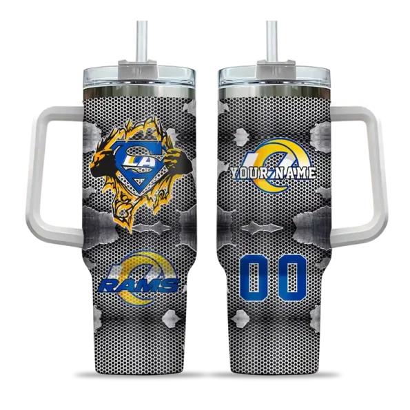 personalized los angeles rams superman shield blue gray curved tumbler best selling.webp