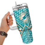 personalized miami dolphins chevron angle aqua curved tumbler best selling.webp