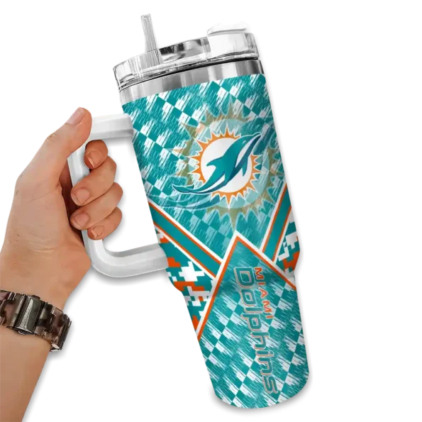 personalized miami dolphins chevron angle aqua curved tumbler fashion forward.webp