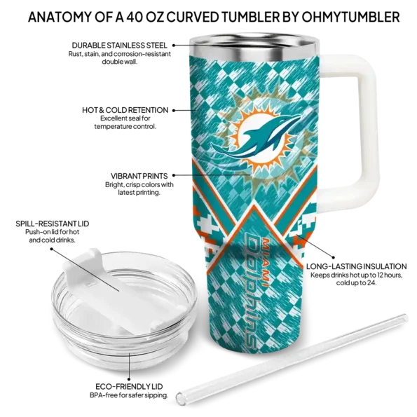 personalized miami dolphins chevron angle aqua curved tumbler new arrival.webp