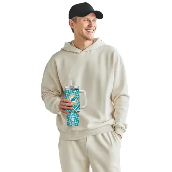 personalized miami dolphins chevron angle aqua curved tumbler top rated.webp