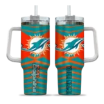 personalized miami dolphins chevron layers aqua curved tumbler best selling.webp