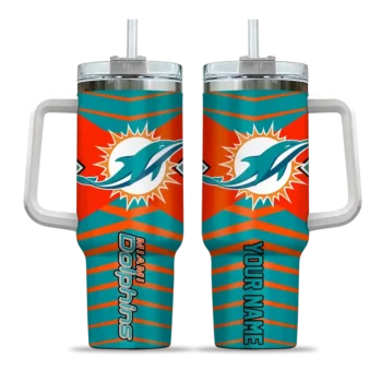 personalized miami dolphins chevron layers aqua curved tumbler best selling.webp