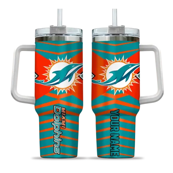 personalized miami dolphins chevron layers aqua curved tumbler best selling.webp