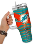 personalized miami dolphins chevron layers aqua curved tumbler best selling.webp