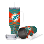 personalized miami dolphins chevron layers aqua curved tumbler best selling.webp
