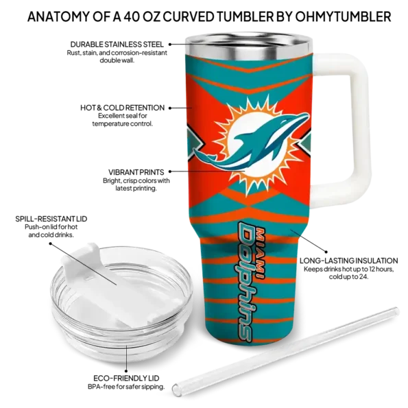 personalized miami dolphins chevron layers aqua curved tumbler new arrival.webp