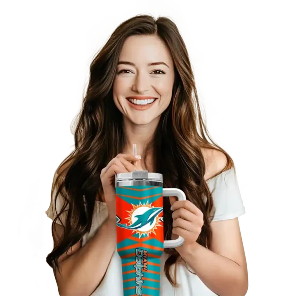personalized miami dolphins chevron layers aqua curved tumbler premium grade.webp