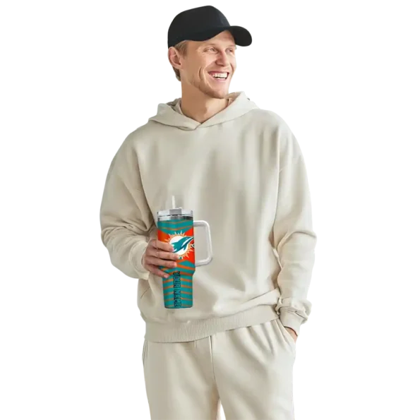 personalized miami dolphins chevron layers aqua curved tumbler top rated.webp