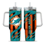 personalized miami dolphins claw cut aqua black curved tumbler best selling.webp
